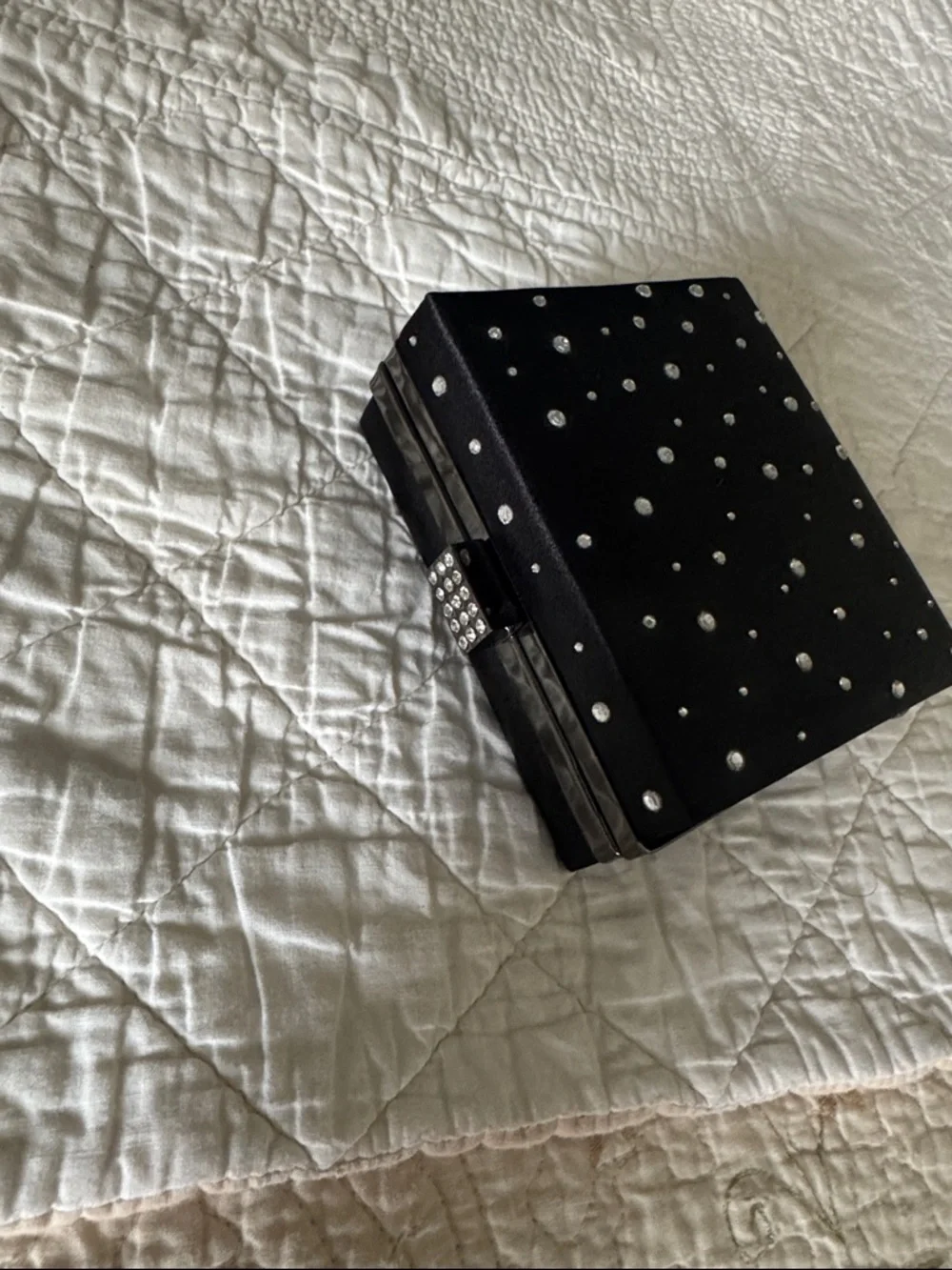 Jessica McClintock Black Satin Rhinestone Box Clutch